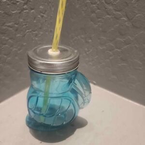 Blue Toucan Glass Mason Jar  Drinking Jar w/ Straw
